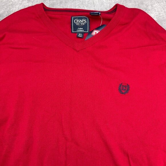 Chaps Ralph Lauren Sweater Men‎ XLarge 46 Red Crest Cotton Cashmere Classic NWT - Picture 2 of 13
